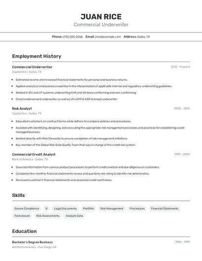 Commercial Underwriter Resume