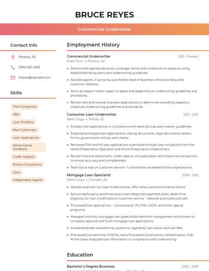 Commercial Underwriter Resume