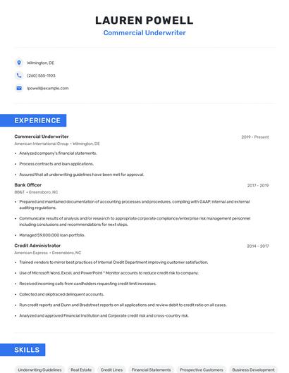 Commercial Underwriter Resume