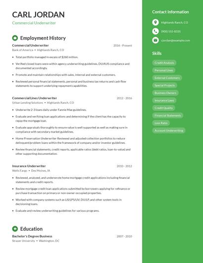 Commercial Underwriter Resume