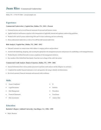 Commercial Underwriter Resume