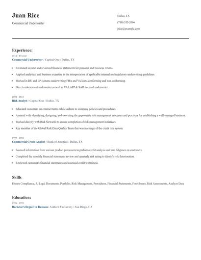Commercial Underwriter Resume