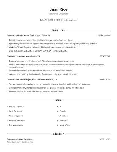 Commercial Underwriter Resume