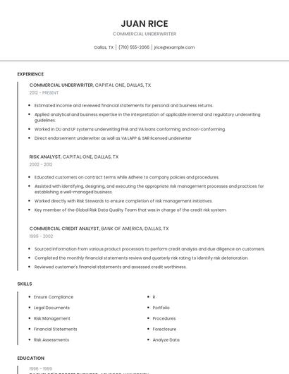 Commercial Underwriter Resume