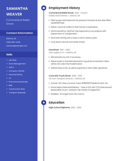 Commerical Relief Driver Resume