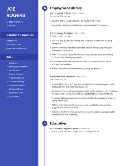 Commissary Officer Resume