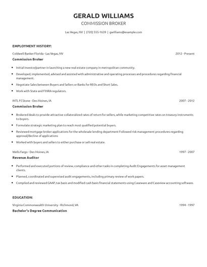 Commission Broker Resume