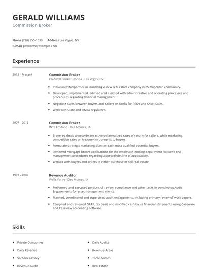 Commission Broker Resume