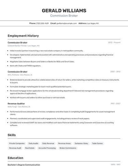 Commission Broker Resume