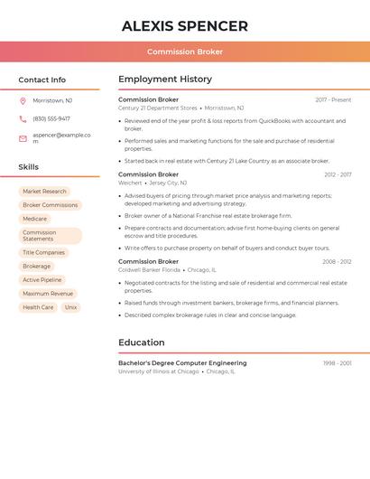 Commission Broker Resume