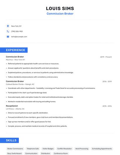 Commission Broker Resume