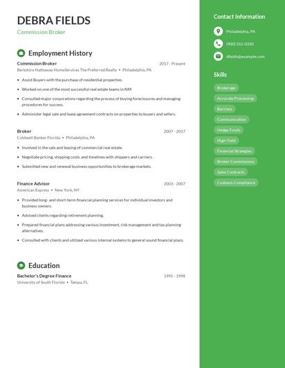 Commission Broker Resume
