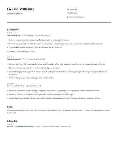 Commission Broker Resume