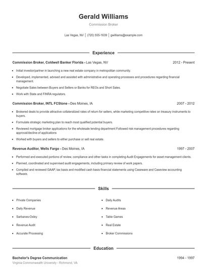 Commission Broker Resume