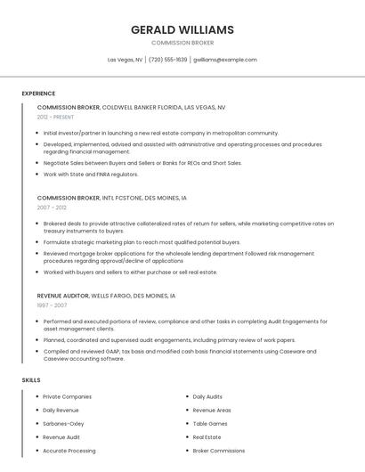 Commission Broker Resume