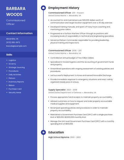 Commissioned Officer Resume