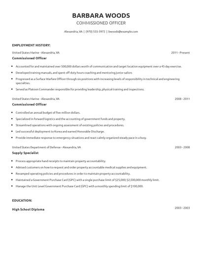 Commissioned Officer Resume