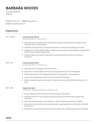 Commissioned Officer Resume
