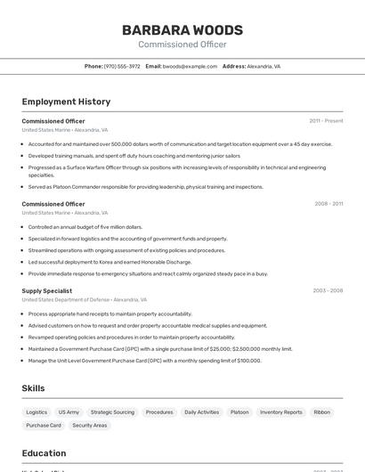 Commissioned Officer Resume