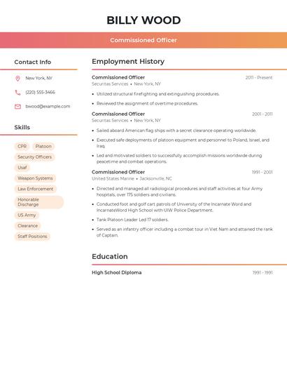 Commissioned Officer Resume