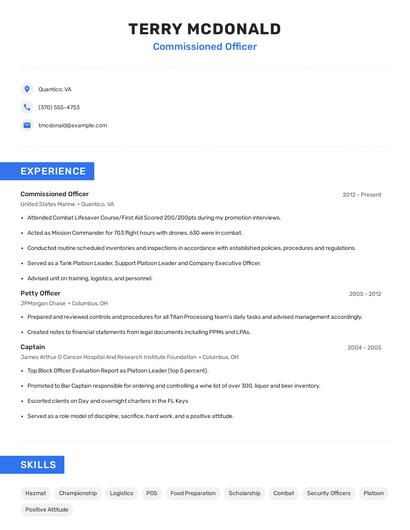 Commissioned Officer Resume