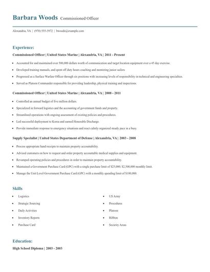 Commissioned Officer Resume