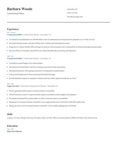 Commissioned Officer Resume