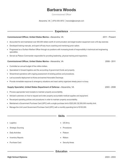 Commissioned Officer Resume