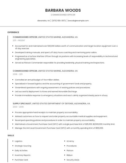 Commissioned Officer Resume