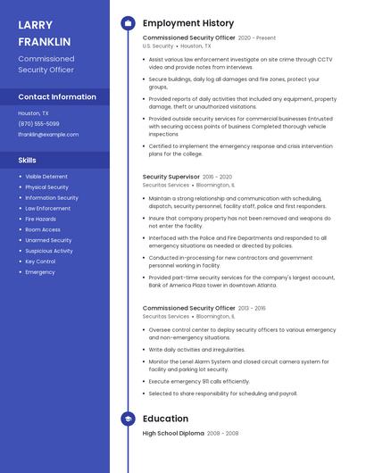 Commissioned Security Officer Resume