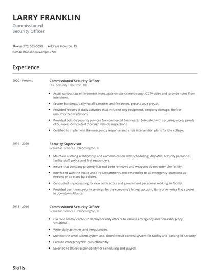 Commissioned Security Officer Resume