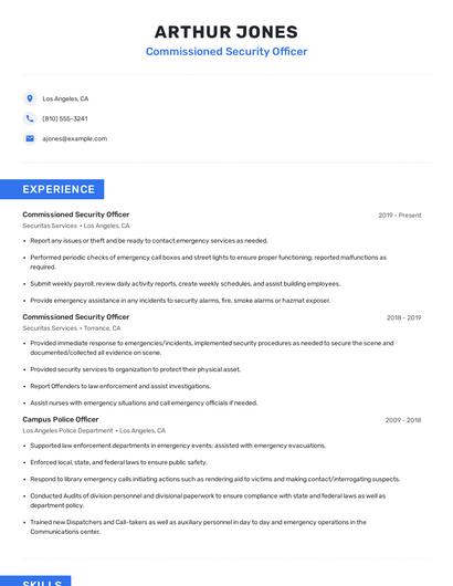 Commissioned Security Officer Resume
