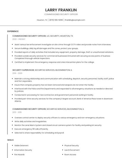 Commissioned Security Officer Resume