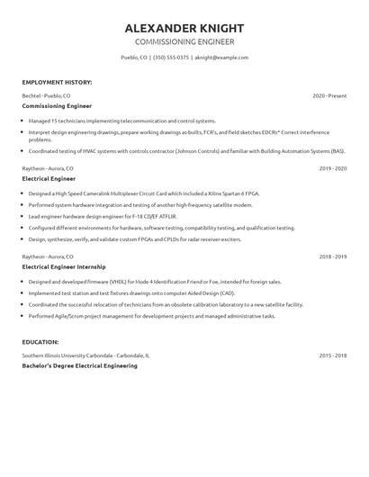 Commissioning Engineer Resume
