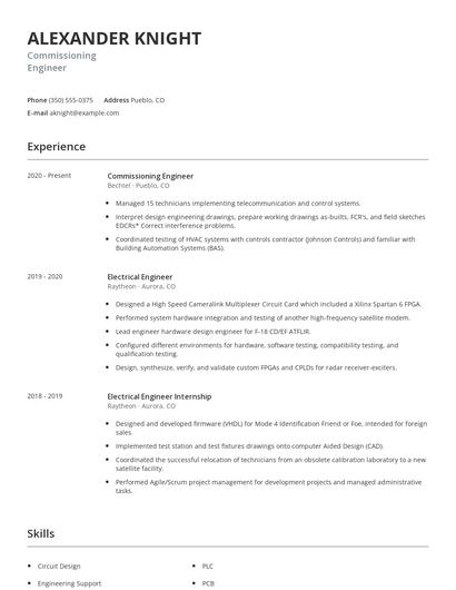 Commissioning Engineer Resume