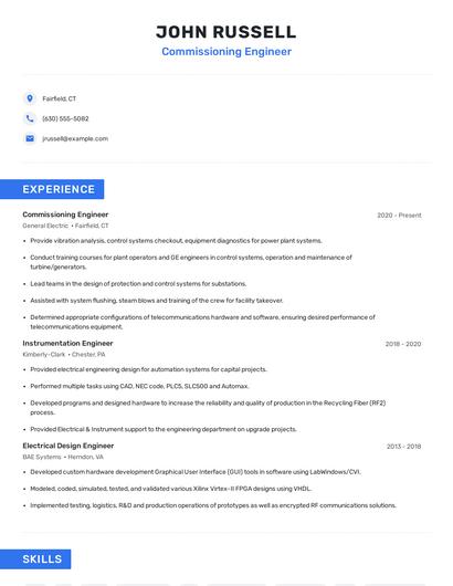 Commissioning Engineer Resume