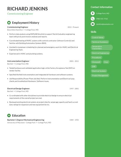 Commissioning Engineer Resume