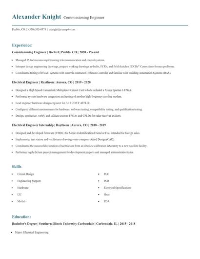 Commissioning Engineer Resume