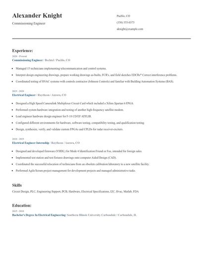 Commissioning Engineer Resume