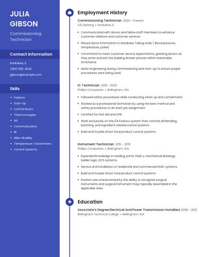 Commissioning Technician Resume