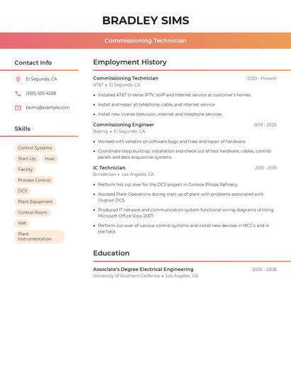 Commissioning Technician Resume