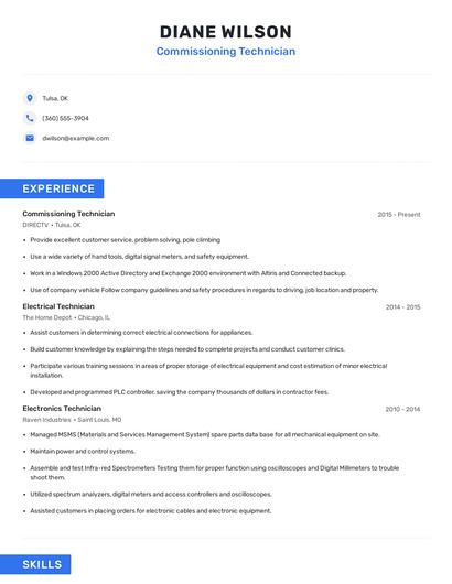 Commissioning Technician Resume