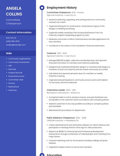 Committee Chairperson Resume