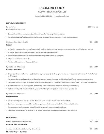 Committee Chairperson Resume
