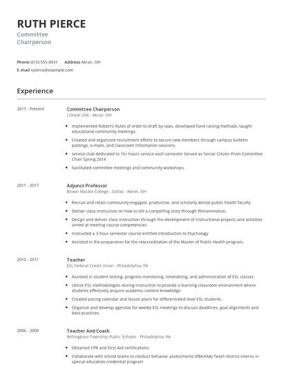 Committee Chairperson Resume