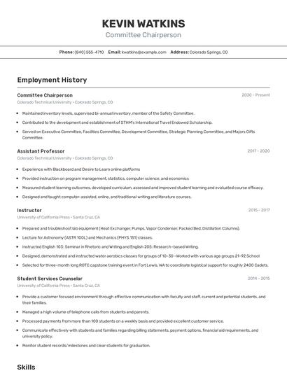 Committee Chairperson Resume