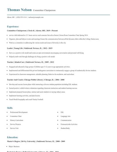 Committee Chairperson Resume