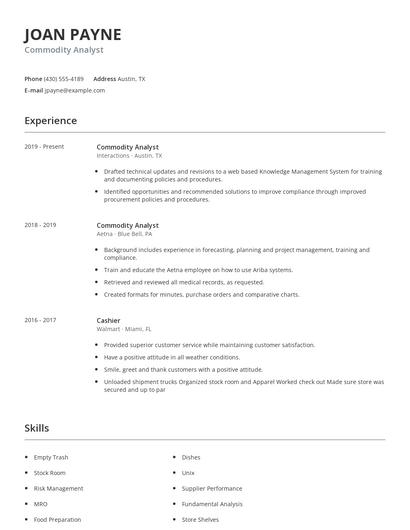 Commodity Analyst Resume