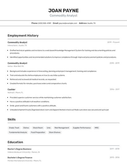 Commodity Analyst Resume