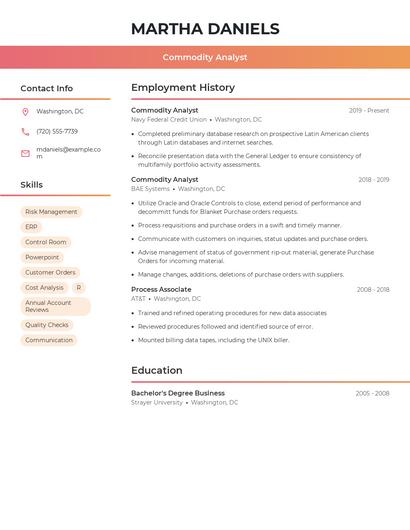 Commodity Analyst Resume